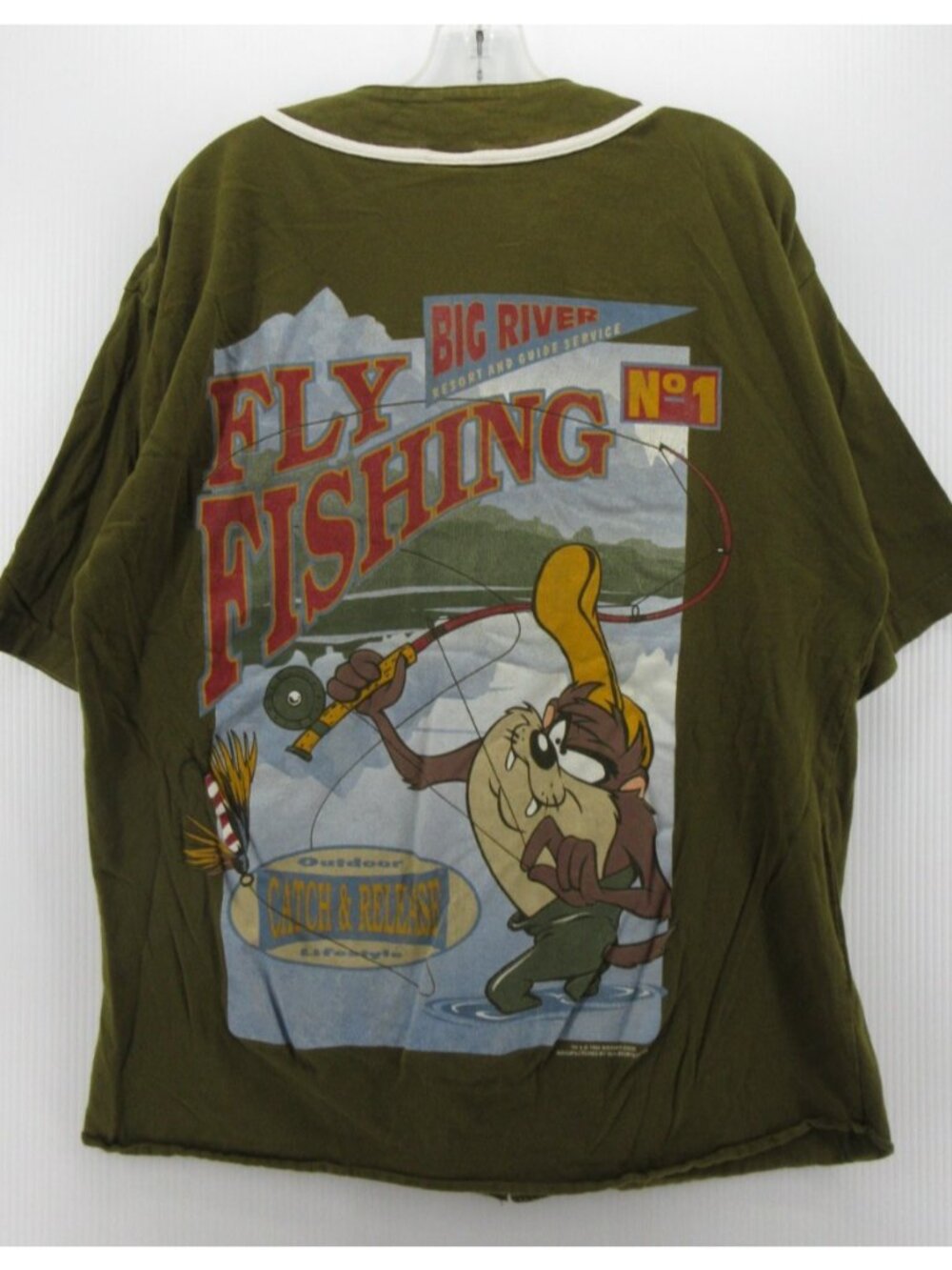 VGT Taz Shirt Large Tasmanian Devil Baseball Jersey Fly Fishing 90s *